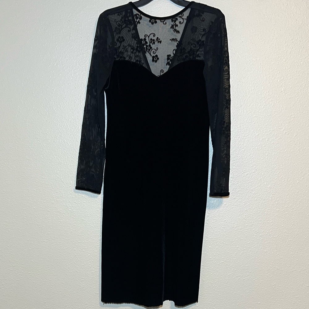 Vintage 90's Y2K Black Velvet  Sheer Grunge Whimsigoth Witchy Dress Size 6